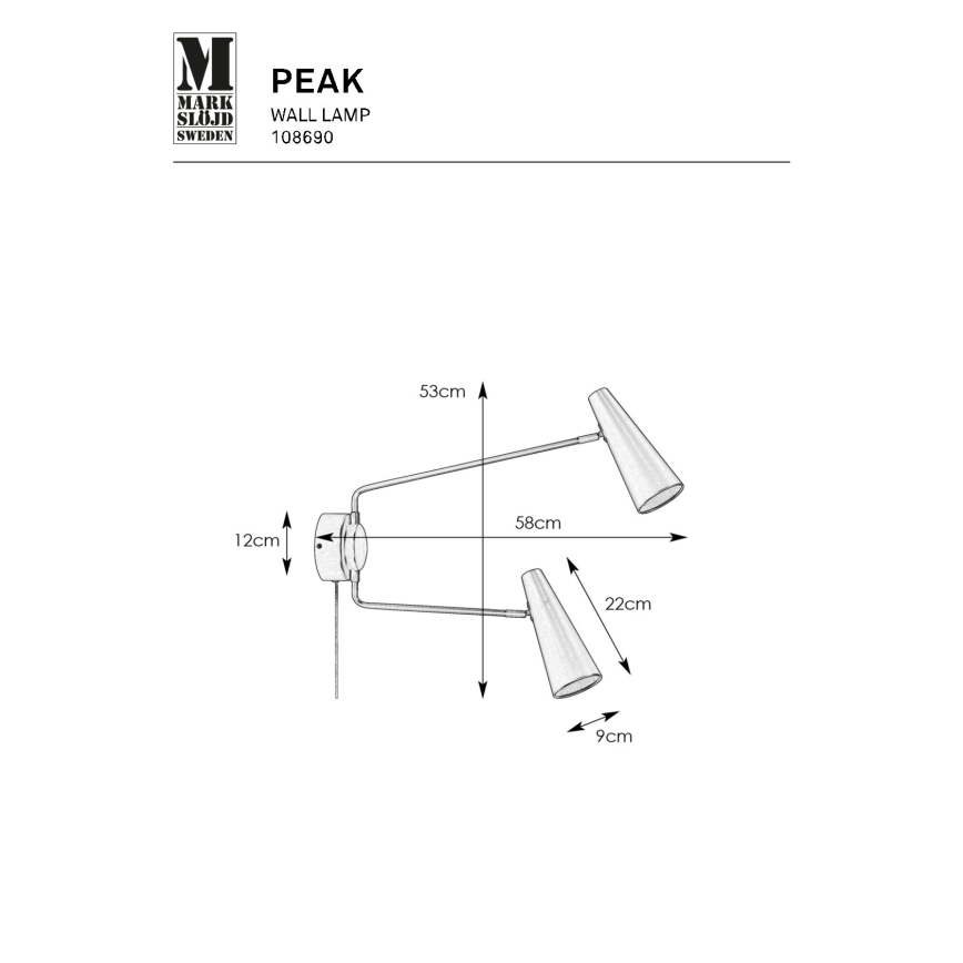 Markslöjd 108690 - Wandlamp PEAK 2xE14/40W/230V zwart