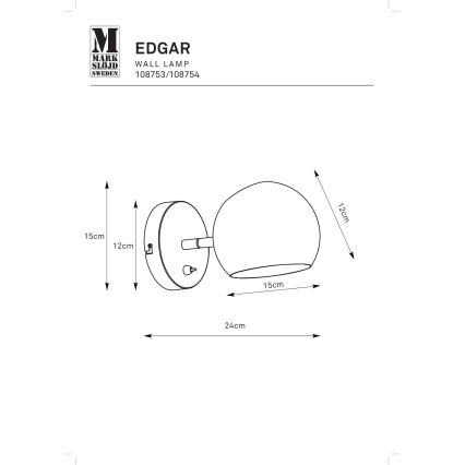 Markslöjd 108753 - Wandlamp EDGAR 1xE14/40W/230V zwart