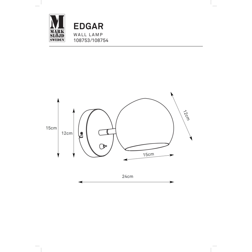 Markslöjd 108753 - Wandlamp EDGAR 1xE14/40W/230V zwart