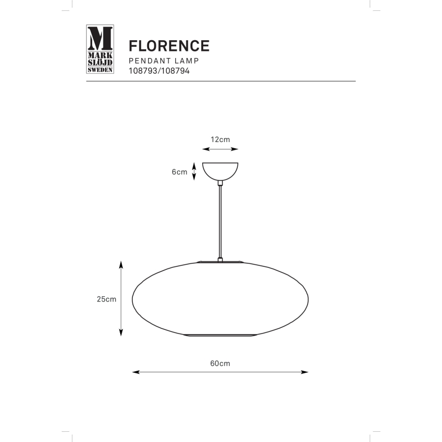 Markslöjd 108794 - Hanglamp aan een koord FORENCE 1xE27/40W/230V diameter 60 cm wit