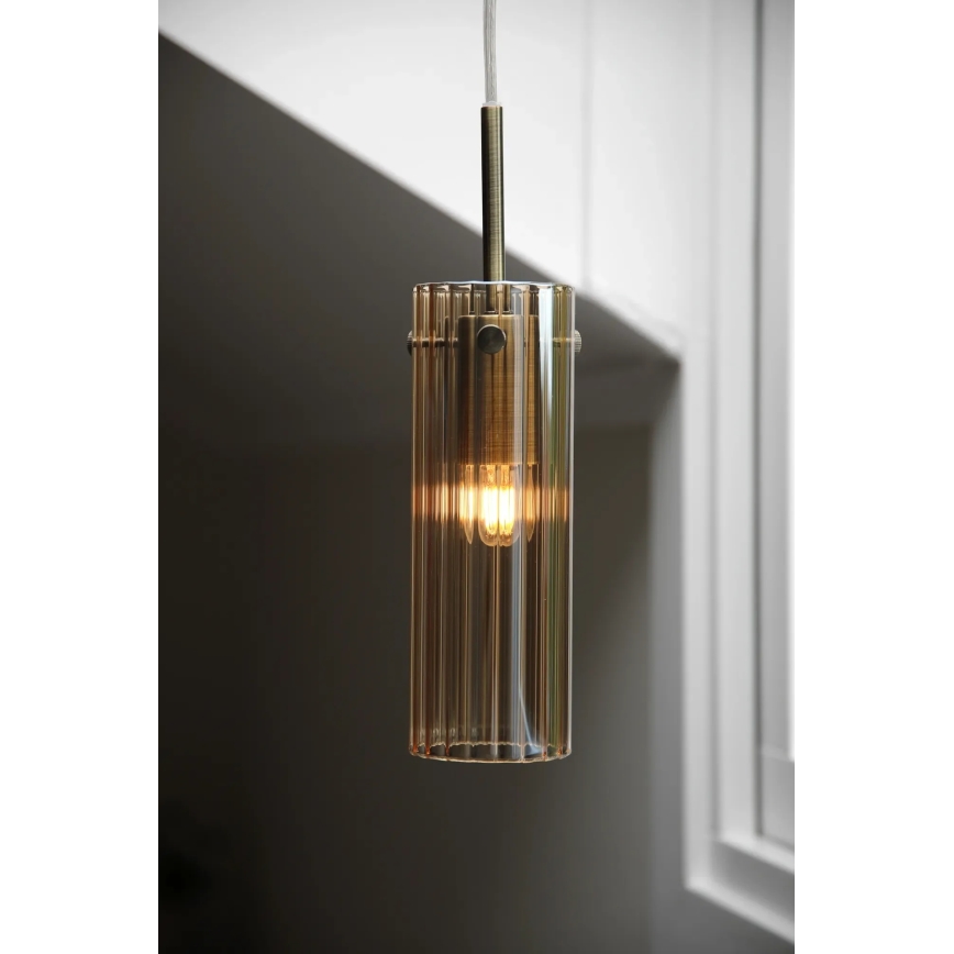 Markslöjd 109015 - Hanglamp aan snoer TIBIA 1xE14/40W/230V rookbeige/messing