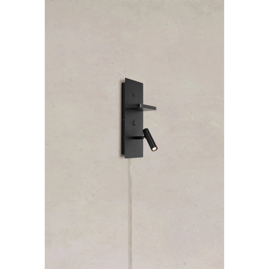 Markslöjd 109018 - LED-wandspot met plank en USB-poort CARICA LED/4W/230V zwart