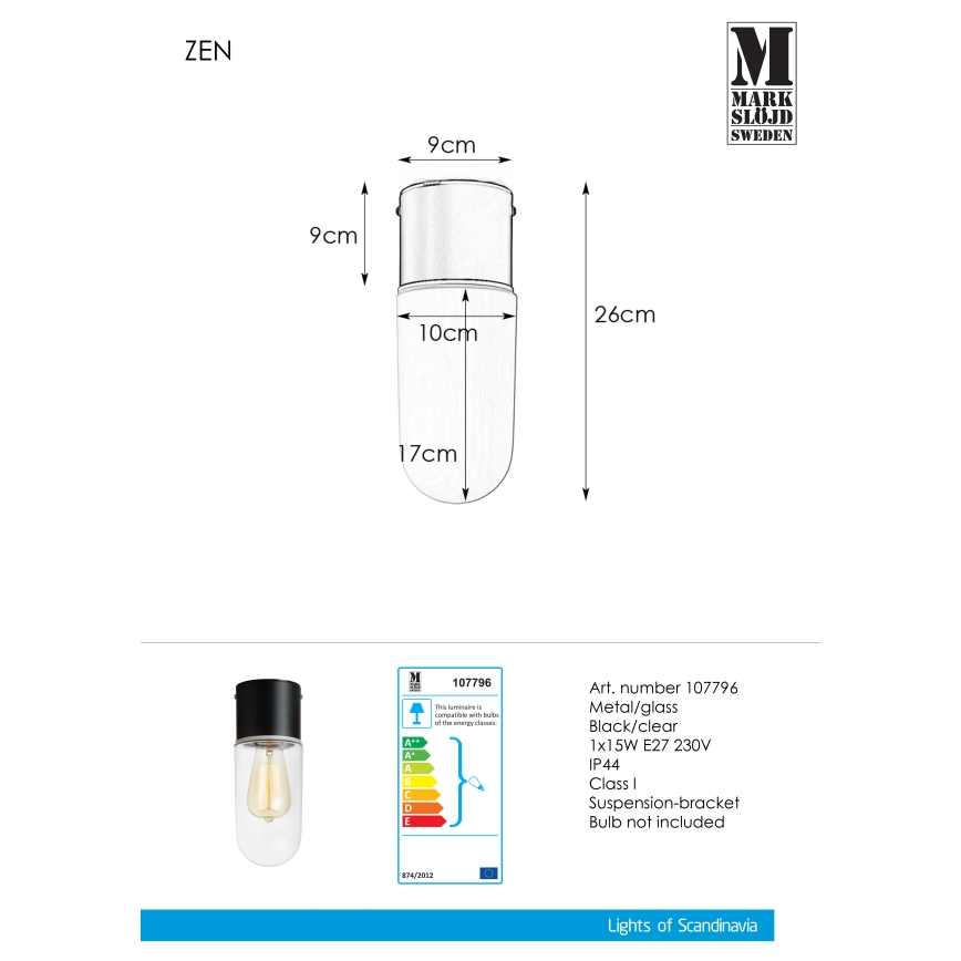 Markslöjd - Badkamer plafondlamp ZEN 1x E27 / 15W / 230V IP44