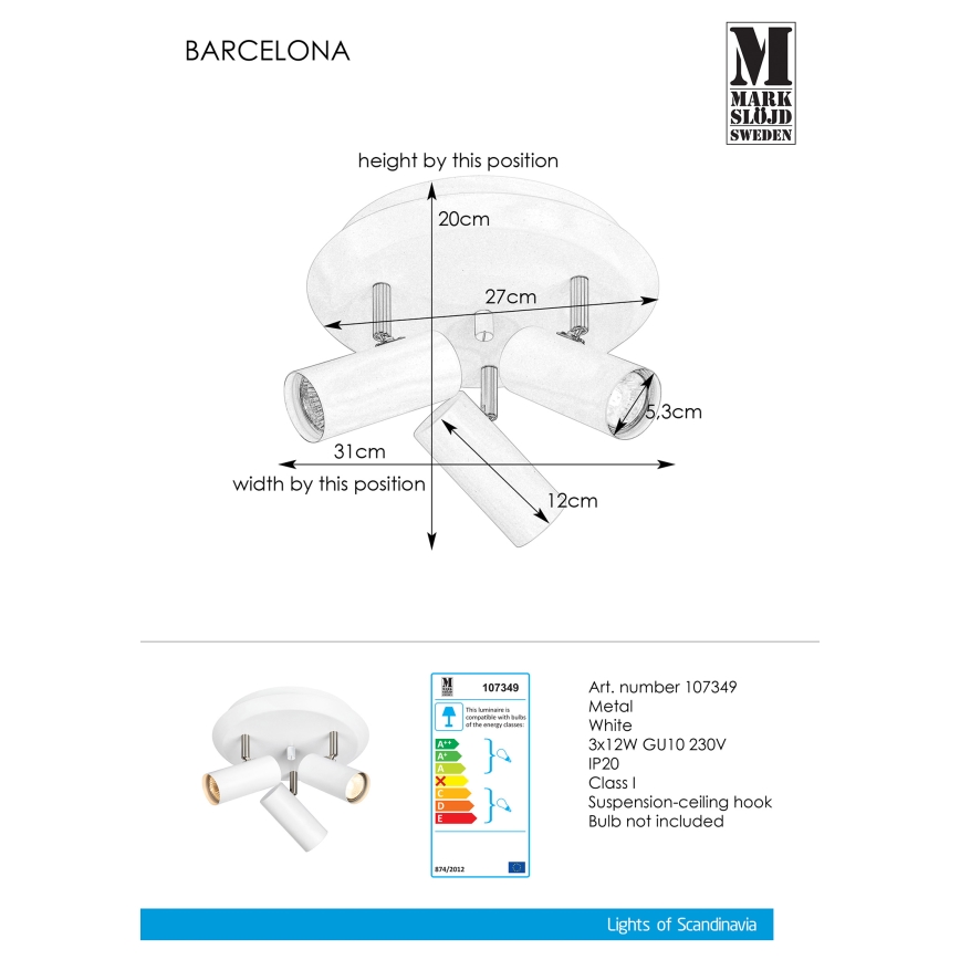 Markslöjd - Spot BARCELONA 3x GU10 / 12W / 230V