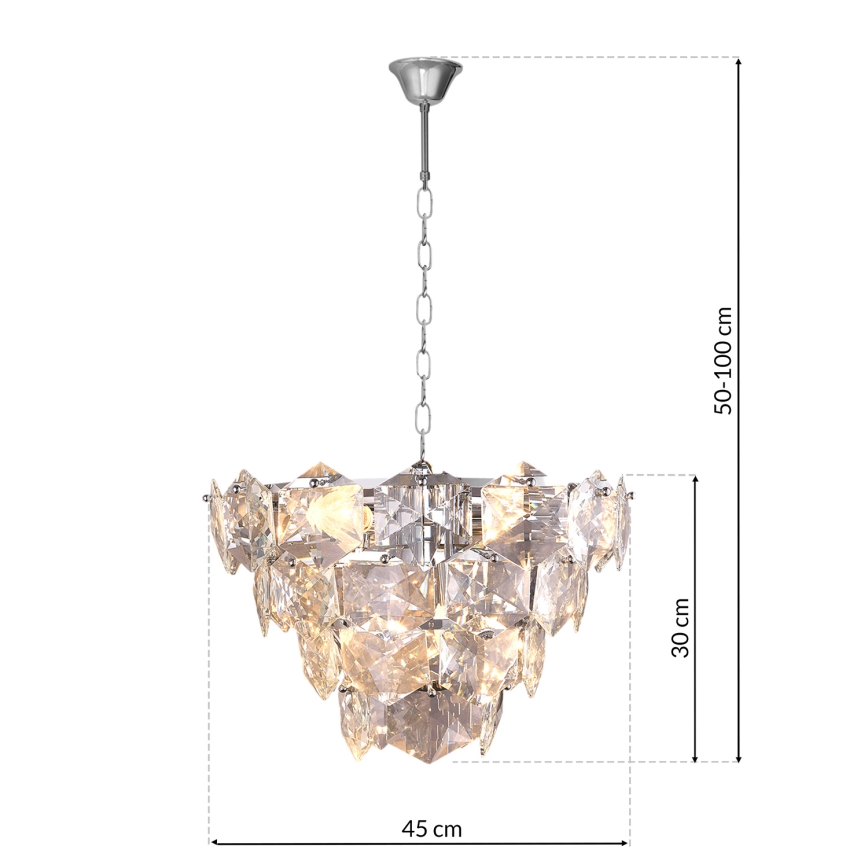 Mat Chrome Kroonluchter aan ketting DIANA 6x E14 / 40W / 230V