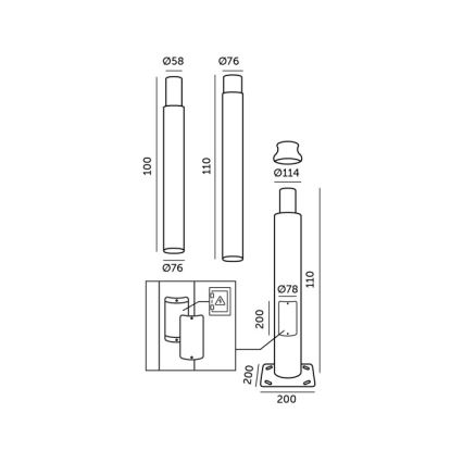 Mât métallique pour éclairage extérieur BASE, 3 m, noir