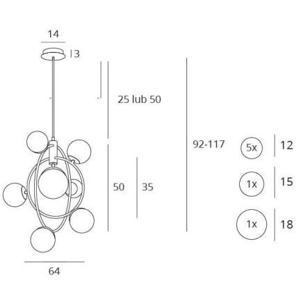 MAXLIGHT P0378 - Hanglamp met vaste pendel COSMOS 7xG9/40W/230V goud
