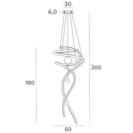 MAXLIGHT P0483D - Suspension filaire à intensité variable RITZ LED/100W/230V d. 60 cm CRI 90 laiton