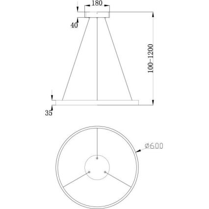 Maytoni MOD058PL-L32B3K - Suspension filaire RIM LED/37W/230V 3000K d. 60 cm noir