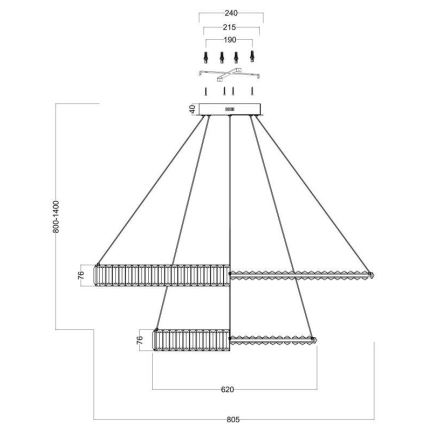 Maytoni P097PL-L90G4K - Suspension filaire KRONE LED/90W/230V CRI 90 d. 80,5 cm doré