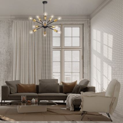 Maytoni T546PL-12B - Suspension JACKSON sur câble 12xE27/7W/230V noir/doré