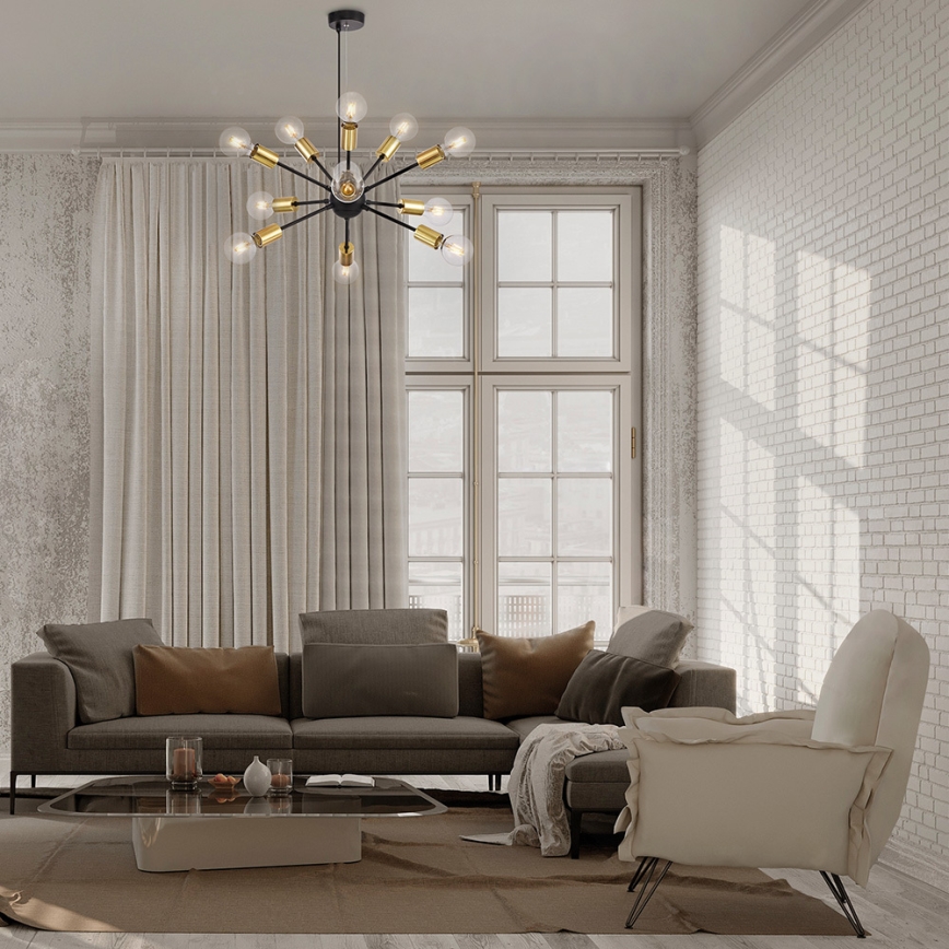 Maytoni T546PL-12B - Suspension JACKSON sur câble 12xE27/7W/230V noir/doré