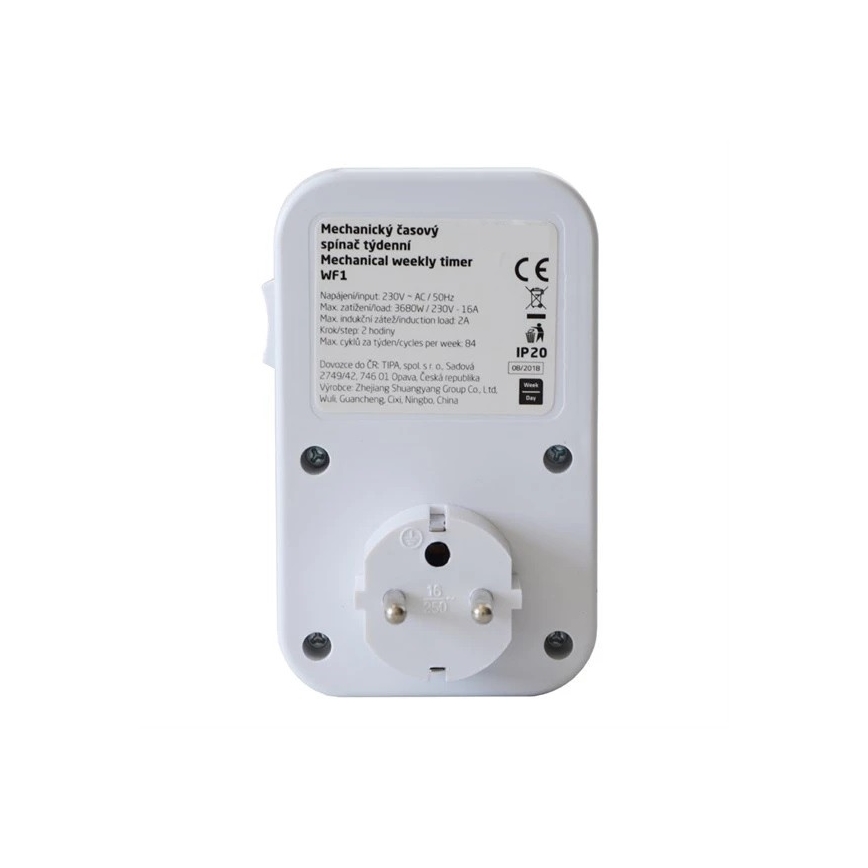 Mechanische tijdschakelaar wekelijks 16A/230V