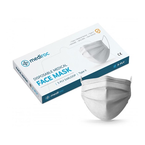 Mediroc - Beschermend masker / gezichtsmasker MEDICAL 3 lagen, BFE 98% 50stuks