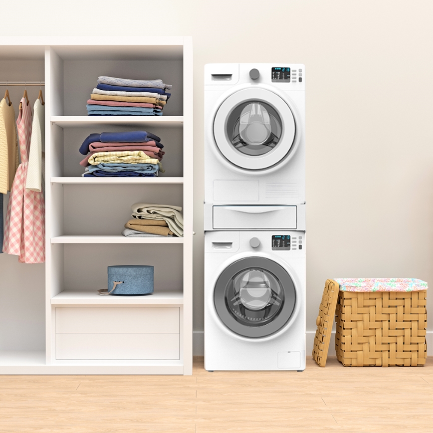 Meliconi 656112 - Tussenstuk voor wasmachine en droger met uittrekbare opberglade 28 l, wit