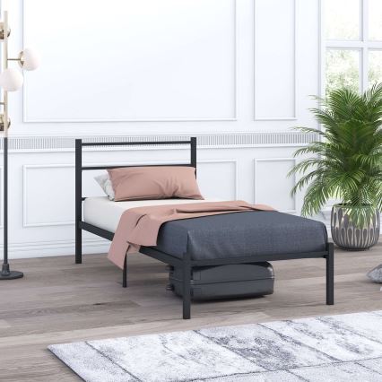 Metalen eenpersoonsbed FERON 90x200 cm, zwart, draagvermogen 120 kg