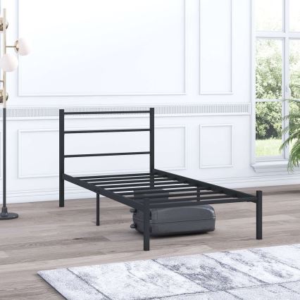 Metalen eenpersoonsbed FERON 90x200 cm, zwart, draagvermogen 120 kg
