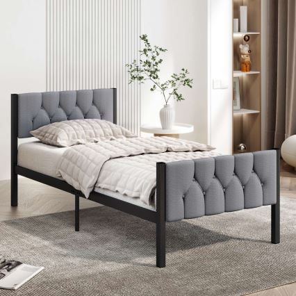 Metalen eenpersoonsbed KAROM 90x200 cm grijs draagvermogen 120 kg