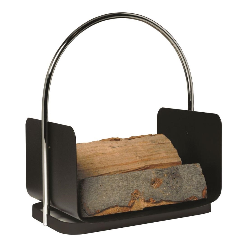 Metalen mand voor hout met handvat 50x41 cm zwart