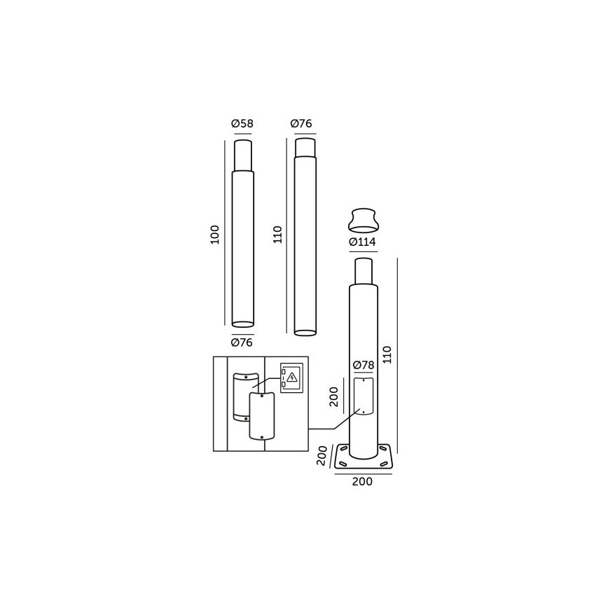 Metalen paal voor buitenverlichting BASE 3 m grijs