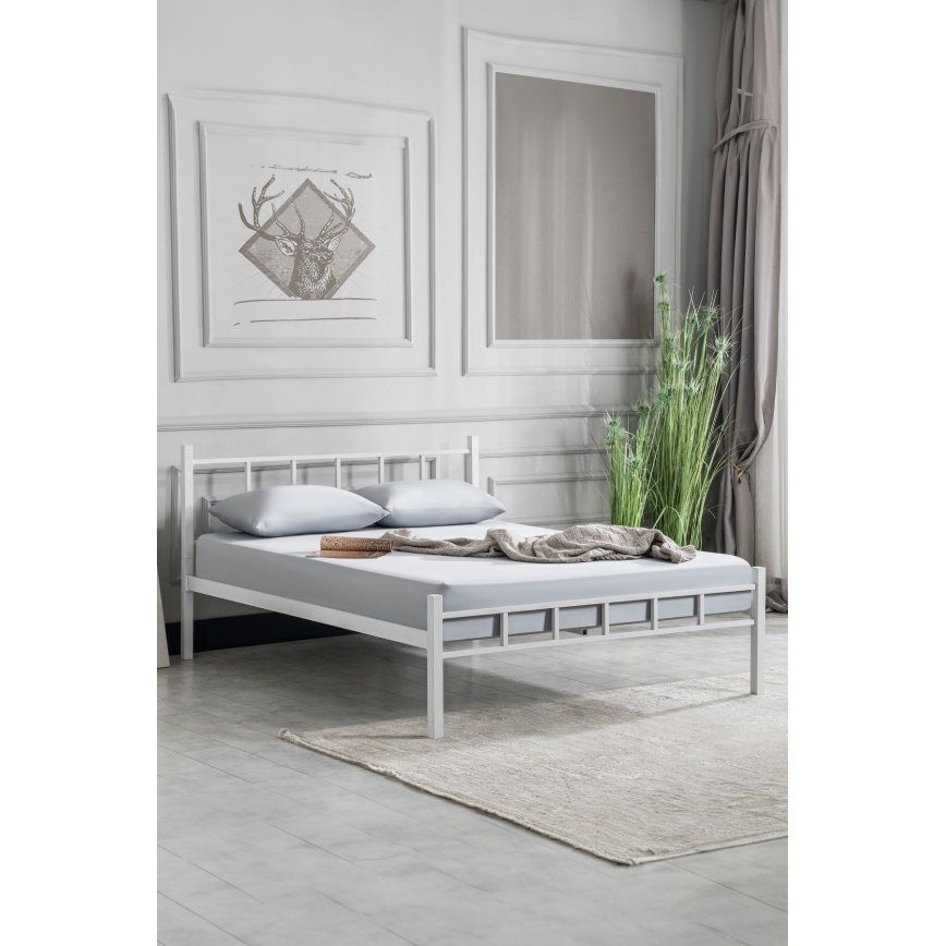 Metalen tweepersoonsbed ORMEL 160x200 cm, wit, maximale draagkracht 200 kg