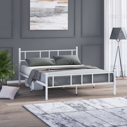 Metalen tweepersoonsbed PIRON 160x200 cm wit draagvermogen 200 kg