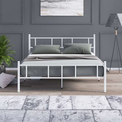 Metalen tweepersoonsbed PIRON 160x200 cm wit draagvermogen 200 kg