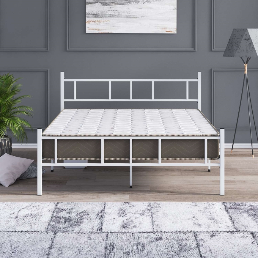 Metalen tweepersoonsbed PIRON 160x200 cm wit draagvermogen 200 kg