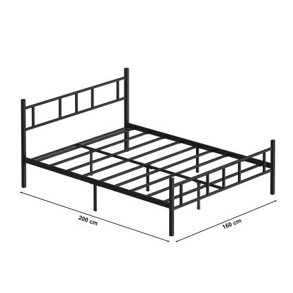Metalen tweepersoonsbed PIRON 160x200 cm, zwart, maximale draagkracht 200 kg