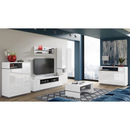 Meuble avec étagère ouverte FRED blanc/gris