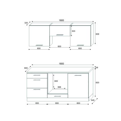 Meuble de cuisine CELESTE 180 cm, finition blanc laqué