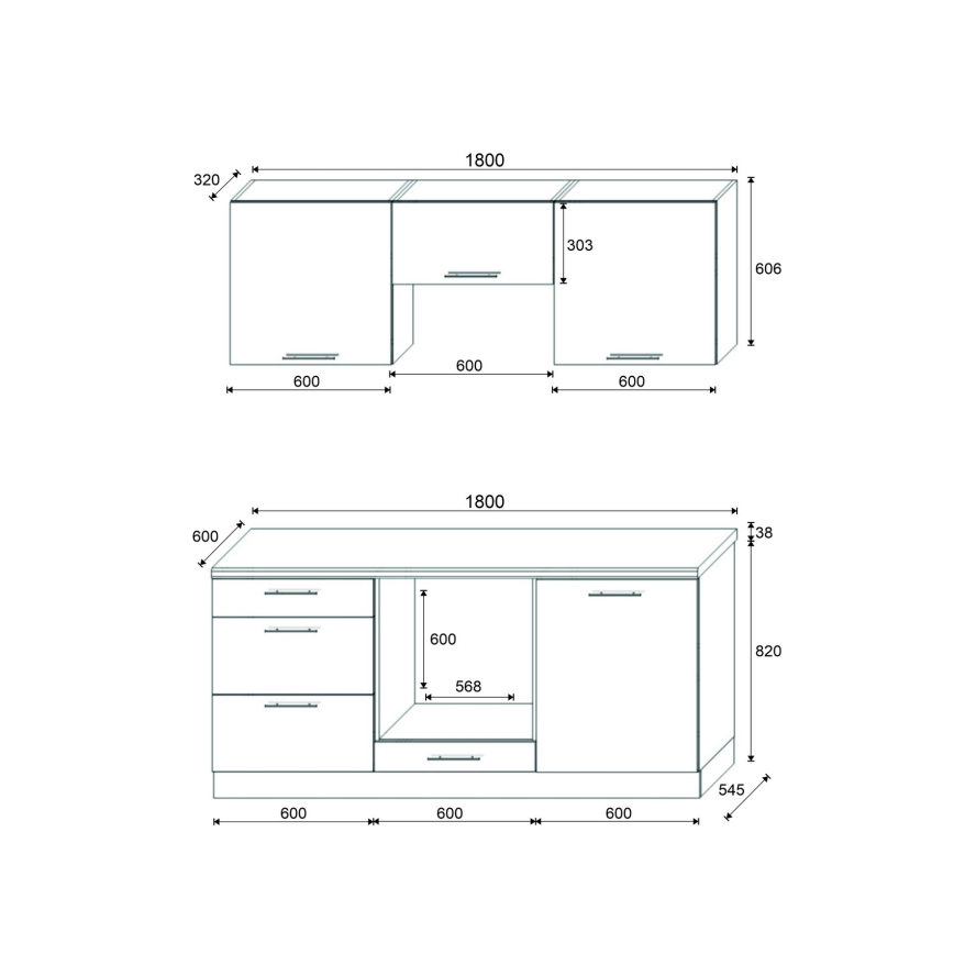 Meuble de cuisine CELESTE 180 cm, finition blanc laqué