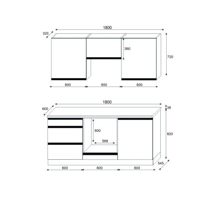 Meuble de cuisine MARINA 180 cm chêne craft/blanc brillant