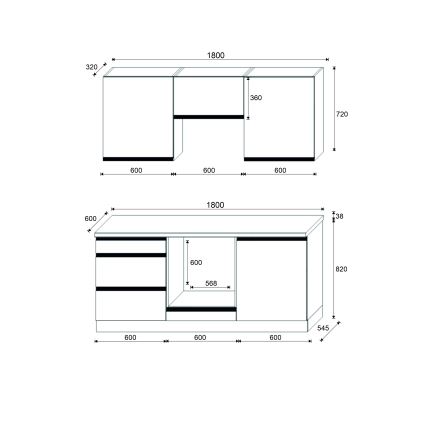Meuble de cuisine MARINA 180 cm, chêne craft / noir laqué