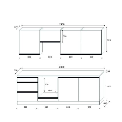 Meuble de cuisine MARINA 240 cm chêne craft/noir laqué