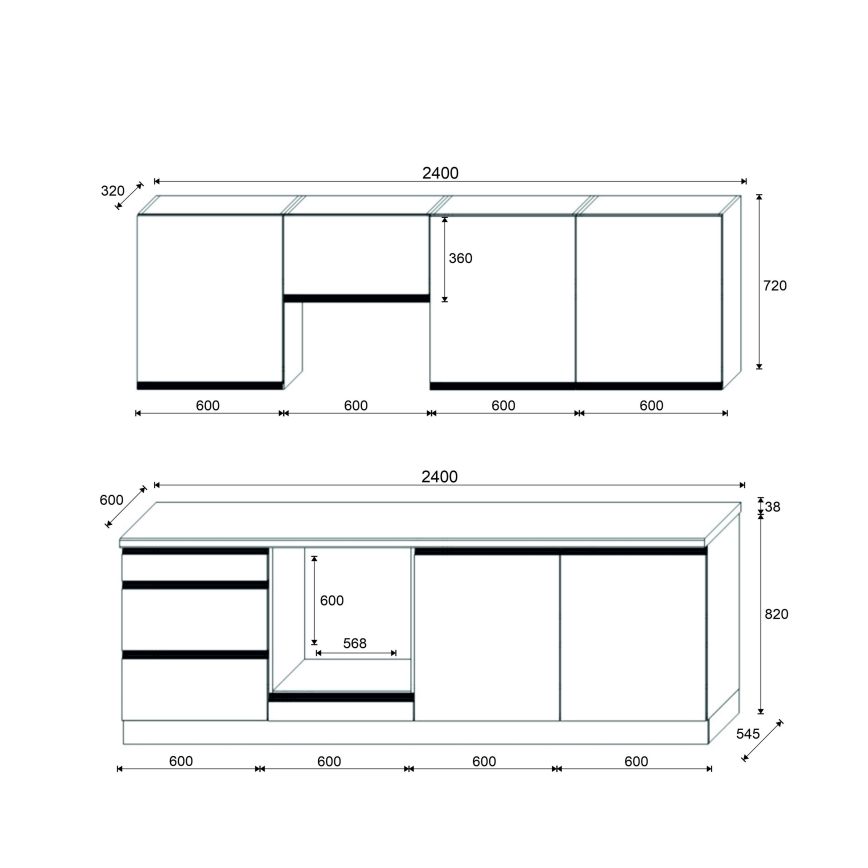 Meuble de cuisine MARINA 240 cm, finition chêne craft