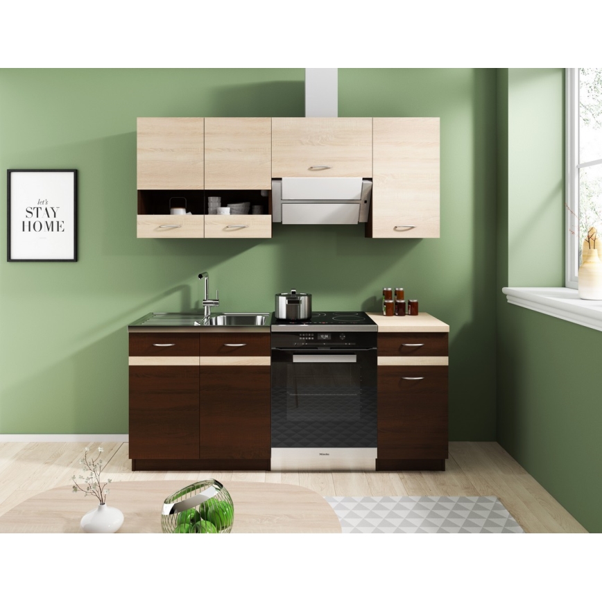 Meuble de cuisine VALERIA 180 cm chêne sonoma/marron
