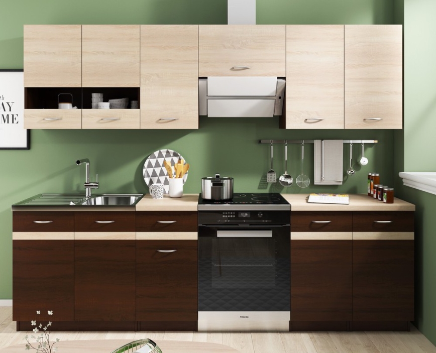 Meuble de cuisine VALERIA 240 cm chêne sonoma/marron