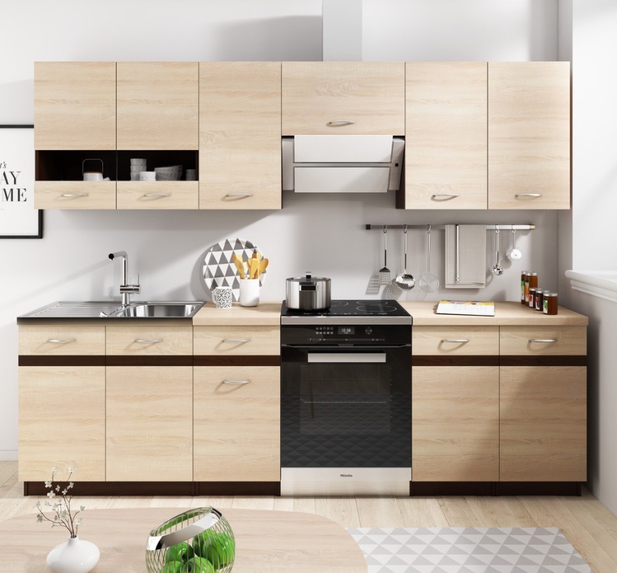 Meuble de cuisine VALERIA 240 cm marron/chêne sonoma