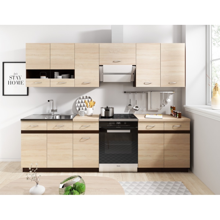 Meuble de cuisine VALERIA 240 cm marron/chêne sonoma