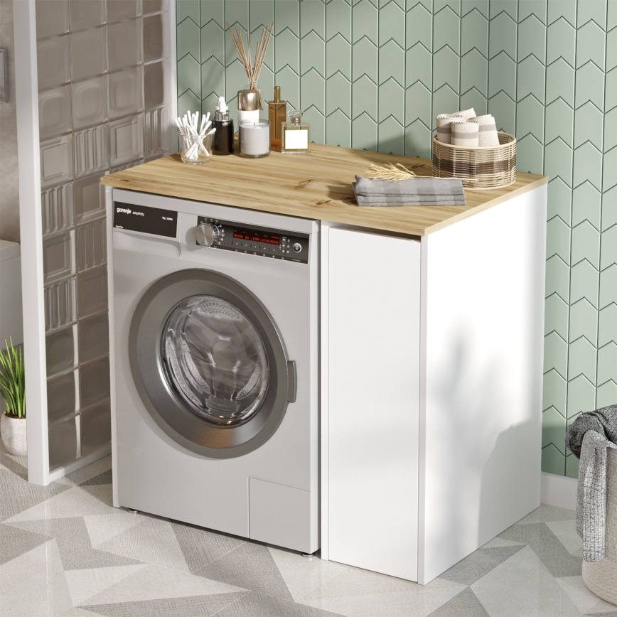 Meuble de machine à laver avec un espace de stockage 88,3x93,5 cm blanc/noyer