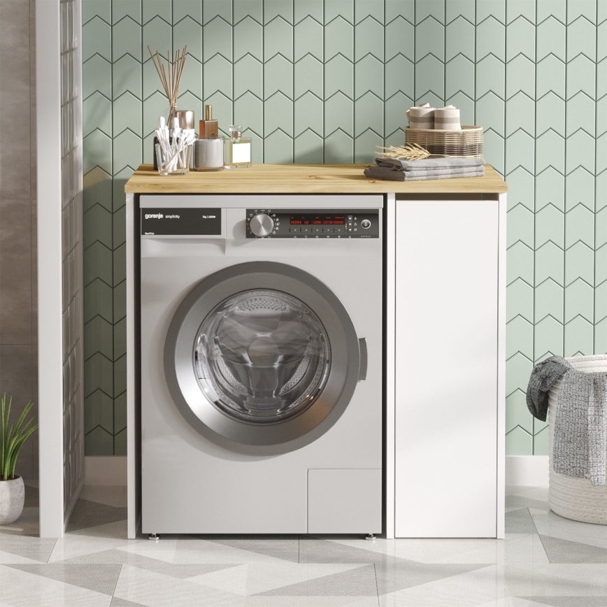Meuble de machine à laver avec un espace de stockage 88,3x93,5 cm blanc/noyer