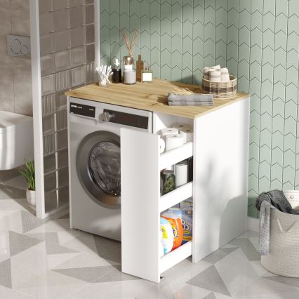 Meuble de machine à laver avec un espace de stockage 88,3x93,5 cm blanc/noyer