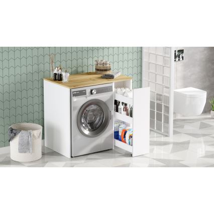 Meuble de machine à laver avec un espace de stockage 88,3x93,5 cm blanc/noyer