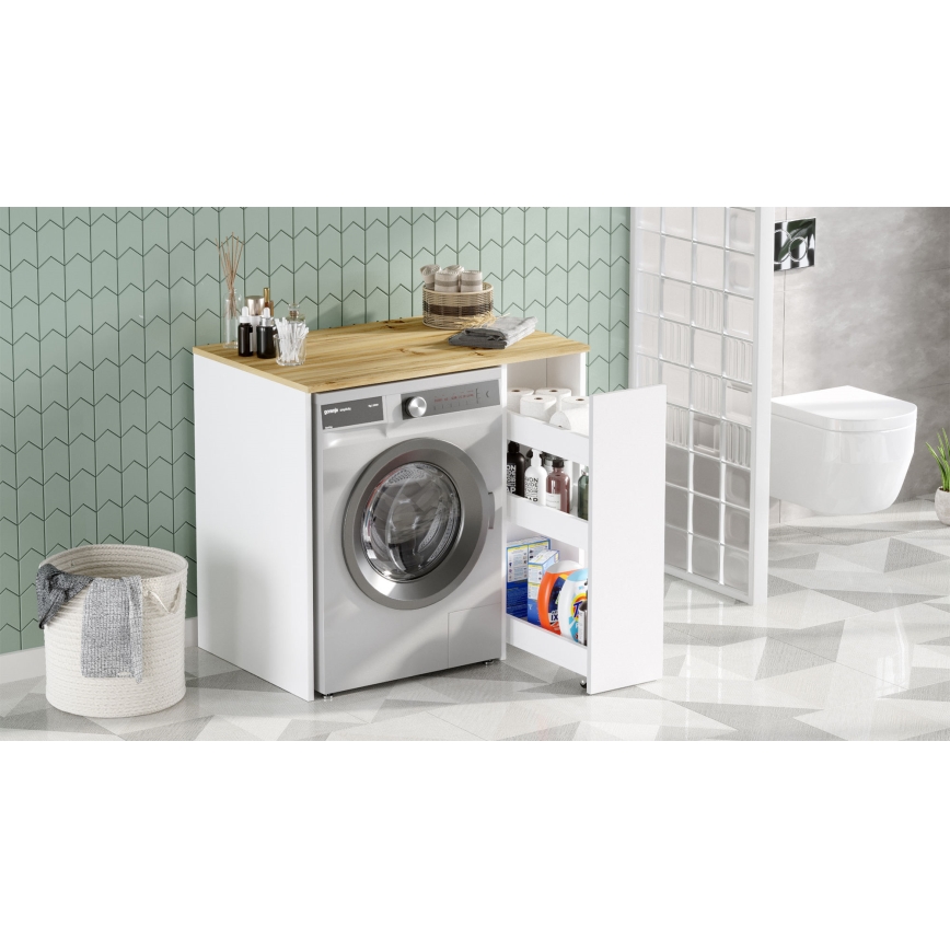 Meuble de machine à laver avec un espace de stockage 88,3x93,5 cm blanc/noyer