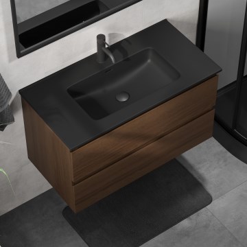 Meuble de salle de bain avec lavabo KENWOOD 91 cm, noyer/noir