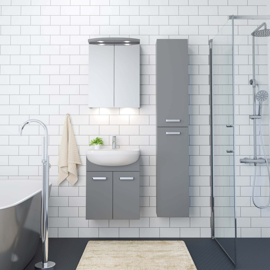 Meuble de salle de bains ASTRID avec lavabo + armoire-miroir LED 4xLED/4,3W/230V IP44 gris