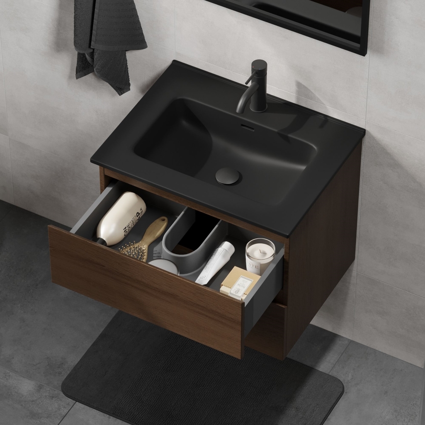 Meuble de salle de bains avec lavabo CONOR 61 cm, noyer/noir
