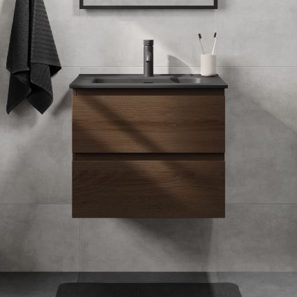 Meuble de salle de bains avec lavabo CONOR 61 cm, noyer/noir