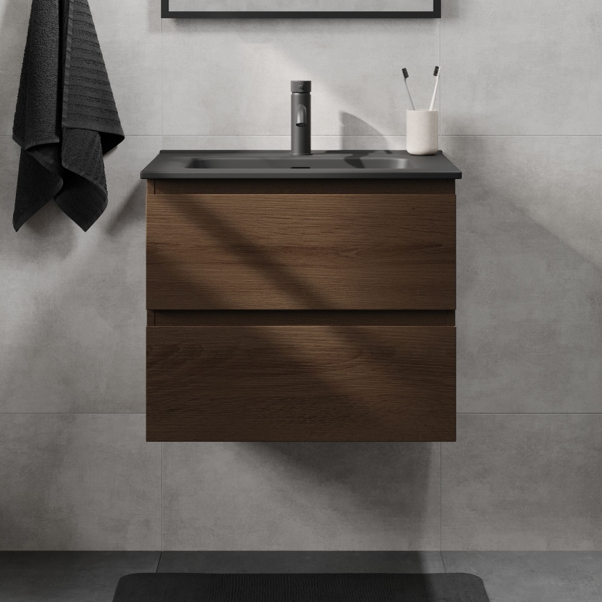Meuble de salle de bains avec lavabo CONOR 61 cm, noyer/noir